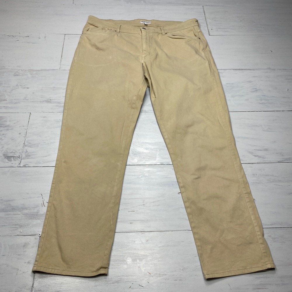 Peter Millar Signature Sateen Pants Mens 38x30 Khaki 5-Pocket Stretch Trousers